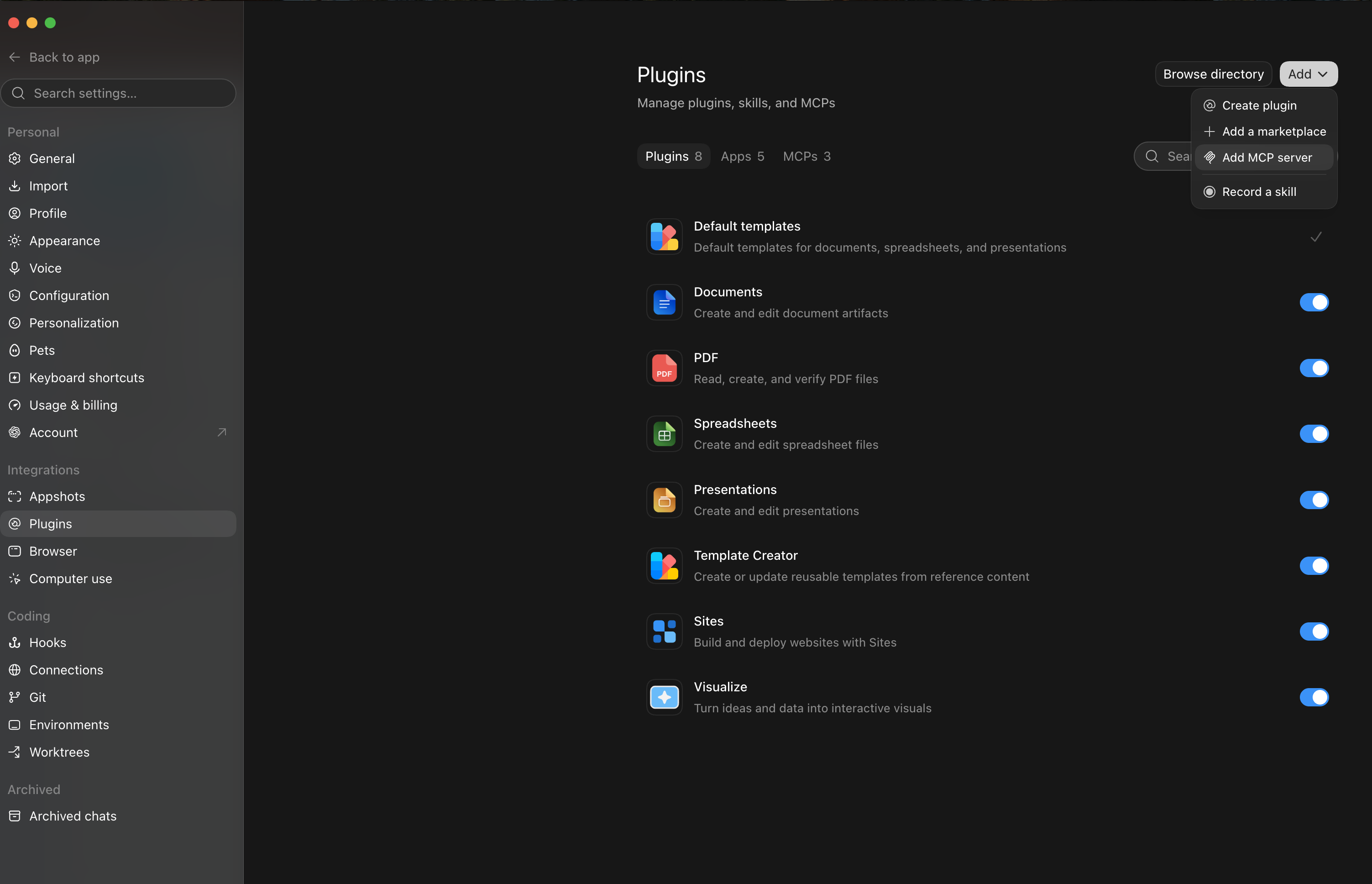 Add MCP server menu in ChatGPT Desktop