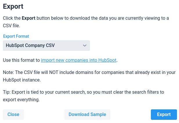 HubSpot Company CSV Export Format