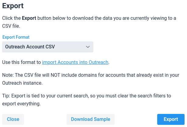Outreach Account CSV Export Format