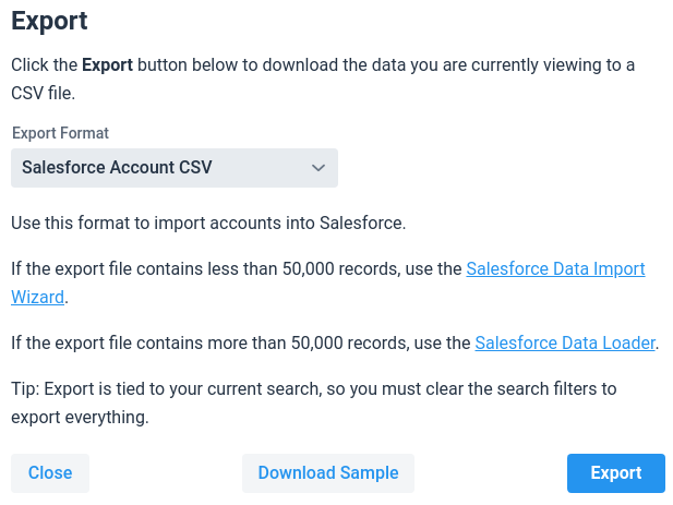 Salesforce Account CSV Export Format