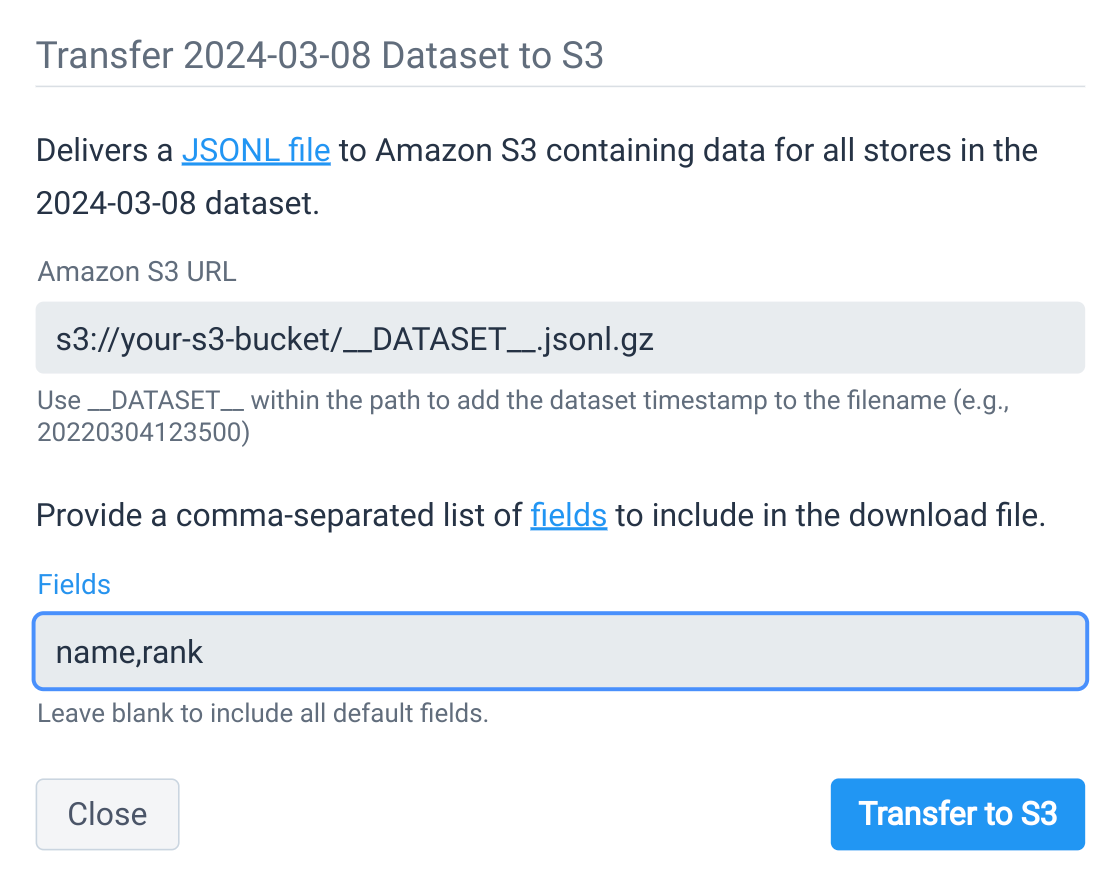 Transfer historical dataset to S3