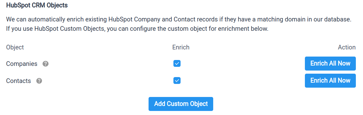 HubSpot enrichment configuration