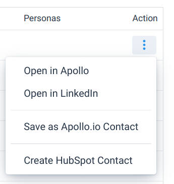 Apollo.io Person Action Menu for HubSpot Tab