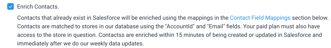Salesforce Enrich Contacts Option