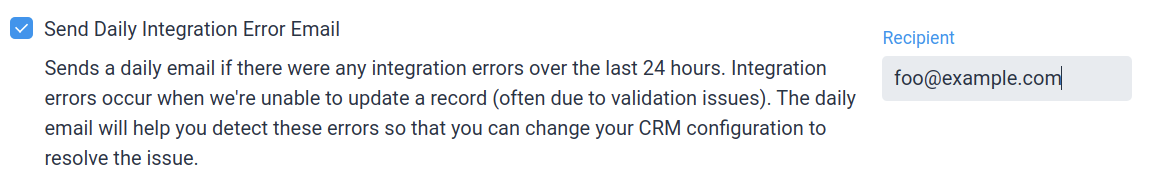 Salesforce Integration Error Email option