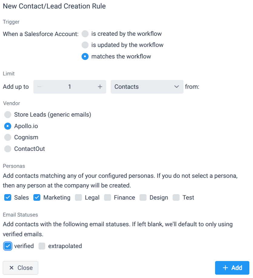 New Salesforce contact/lead creation rule