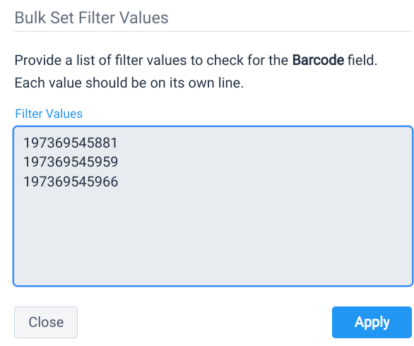 Bulk set filter values dialog