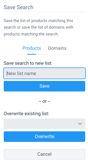 Save product search to List